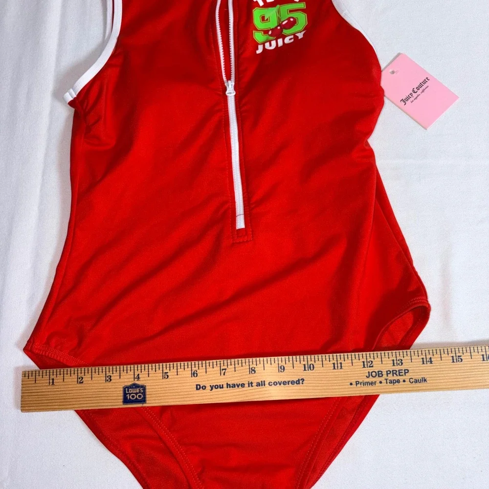 Juicy Couture One Piece Swimsuit medium Red NEW Team 95 Cherry Zip Front Sporty